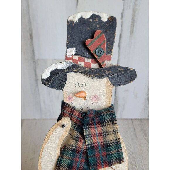 Vintage birdhouse snowman snowflake wooden heart Xmas figure scarf - Picture 5 of 9